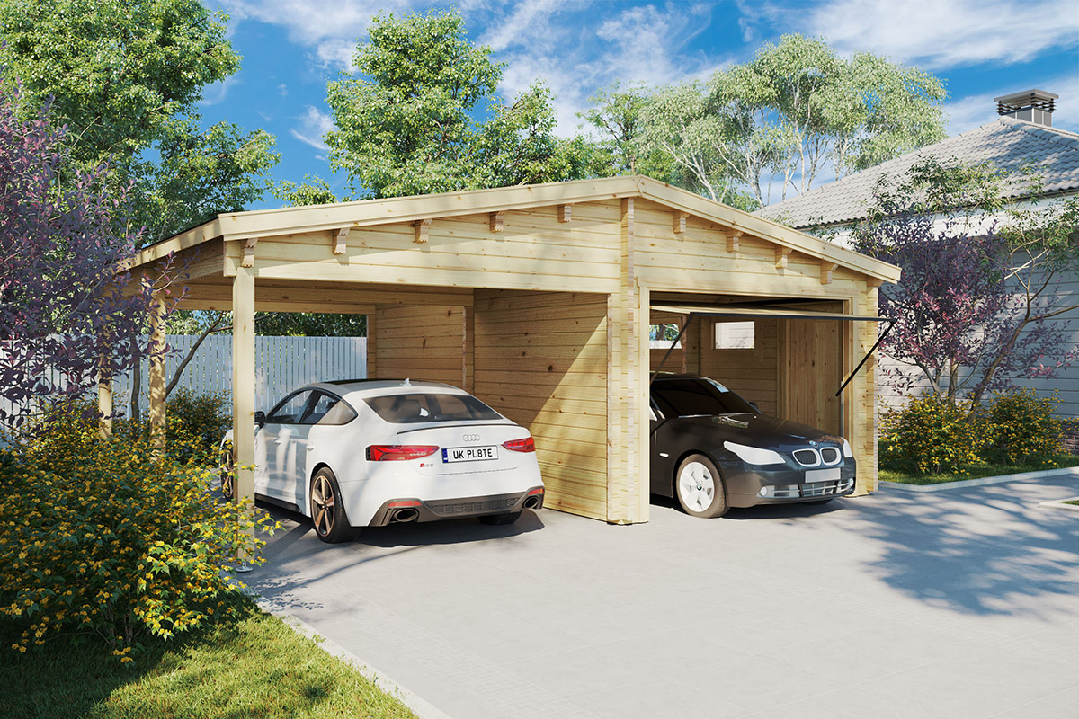 Kombineret Garage Og Carport Med Vippeport Type G 70MM / 7,2 X 5