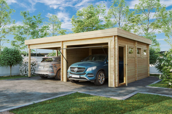 Kombineret Garage Og Carport Med Vippeport Type H 70MM 7,2 x 5,5 M